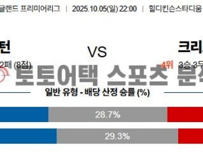2025년 10월 05일 에버턴 vs 크리스탈 팰리스 EPL 프리미어리그 경기 분석 섬네일 이미지