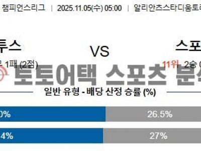 2025년 11월 5일 유벤투스 vs 스포르팅 UEFA 챔피언스리그 예선전 결과 예측 섬네일 이미지