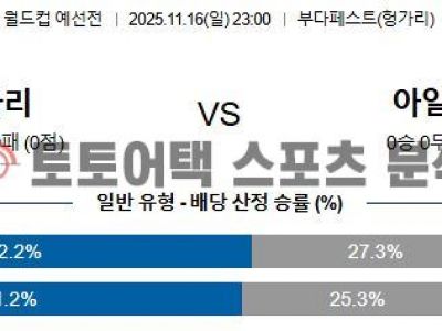 2025년 11월 16일 헝가리 vs 아일랜드 월드컵 유럽 예선 전문가 분석 섬네일 이미지