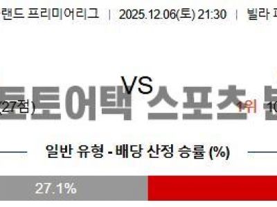 2025년 12월 6일 애스턴 빌라 vs 아스날 EPL 프리미어리그 데이터 분석 섬네일 이미지