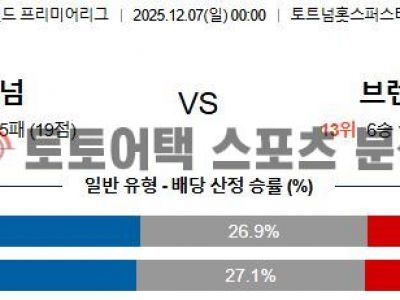 2025년 12월 7일 토트넘 vs 브렌트포드 EPL 프리미어리그 전력 비교 섬네일 이미지