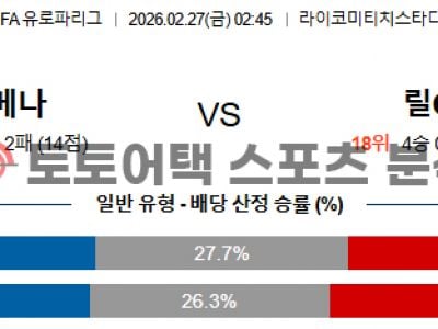 2026년 2월 27일 츠르베나 즈베즈다 vs 릴 OSC 유로파리그 경기 분석 섬네일 이미지