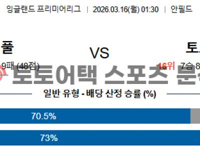 2026년 3월 16일 리버풀 vs 토트넘 프리미어리그 수치로 본 경기 전망 섬네일 이미지