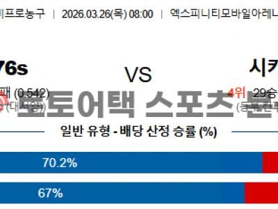 2026년 3월 26일 필라델피아 세븐티식서스 vs 시카고 불스 NBA전력 분석 섬네일 이미지
