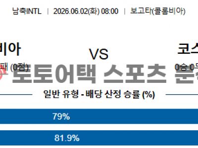 2026년 6월 2일 콜롬비아 vs 코스타리카 국가대표 친선전 배팅 프리뷰 섬네일 이미지