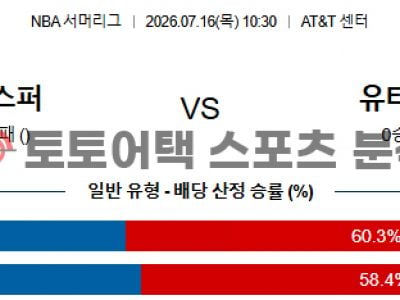 2026년 7월 16일 샌안토니오 스퍼스 vs 유타 재즈 NBA 서머리그 전략 분석 섬네일 이미지