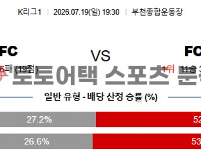 2026년 7월 19일 부천 FC 1995 vs FC 서울 K리그1 매치업 포인트 프리뷰 섬네일 이미지
