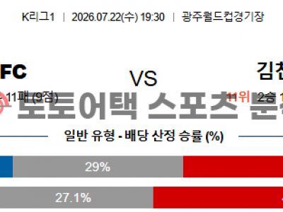 2026년 7월 22일 광주 FC vs 김천 상무 K리그1 정밀 데이터 기반 승부 예측 섬네일 이미지