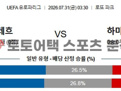 2026년 7월 31일 안더레흐트 vs 함마르뷔 유로파리그 예선라운드 2차전 섬네일 이미지