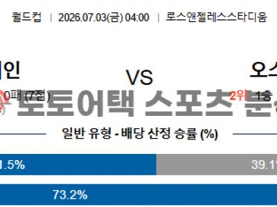 2026년 7월 3일 스페인 vs 오스트리아 북중미 월드컵 32강 지표 비교 분석 섬네일 이미지