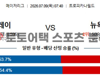 2026년 7월 9일 탬파베이 레이스 vs 뉴욕 양키스 MLB 승부 예측 프리뷰 섬네일 이미지