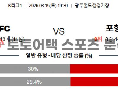 2026년 8월 15일 광주 FC vs 포항 스틸러스 K리그1 승부 포인트 집중 분석 섬네일 이미지