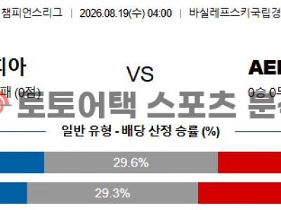 2026년 8월 19일 레프스키 소피아 vs AEK 아테네 챔피언스리그 예선라운드 섬네일 이미지