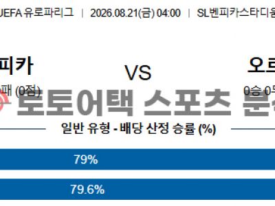 2026년 8월 21일 벤피카 vs AGF 오르후스 유로파리그 예선라운드 1차전 섬네일 이미지
