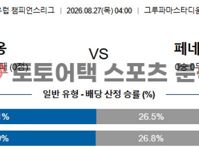 2026년 8월 27일 올랭피크 리옹 vs 페네르바흐체 챔피언스리그 예선라운드 섬네일 이미지