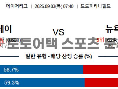 2026년 9월 3일 탬파베이 레이스 vs 뉴욕 메츠 MLB 전문가의 승부 예측 섬네일 이미지